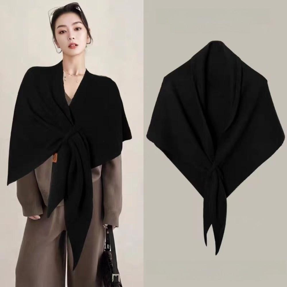 Solid Color Triangle Scarf Soft Wool Blended Shawl Fashion Knitted Shawl