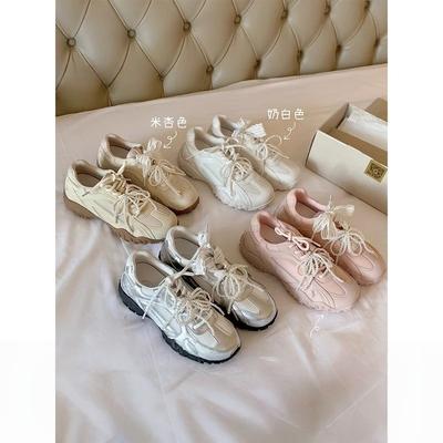 Низ полумесяцем~ кружевной жемчужный пояс внутренняя высота увеличение повседневные кроссовки Форрест Гамп женские шнуровка универсальные весенние новые немецкие тренировочные туфли