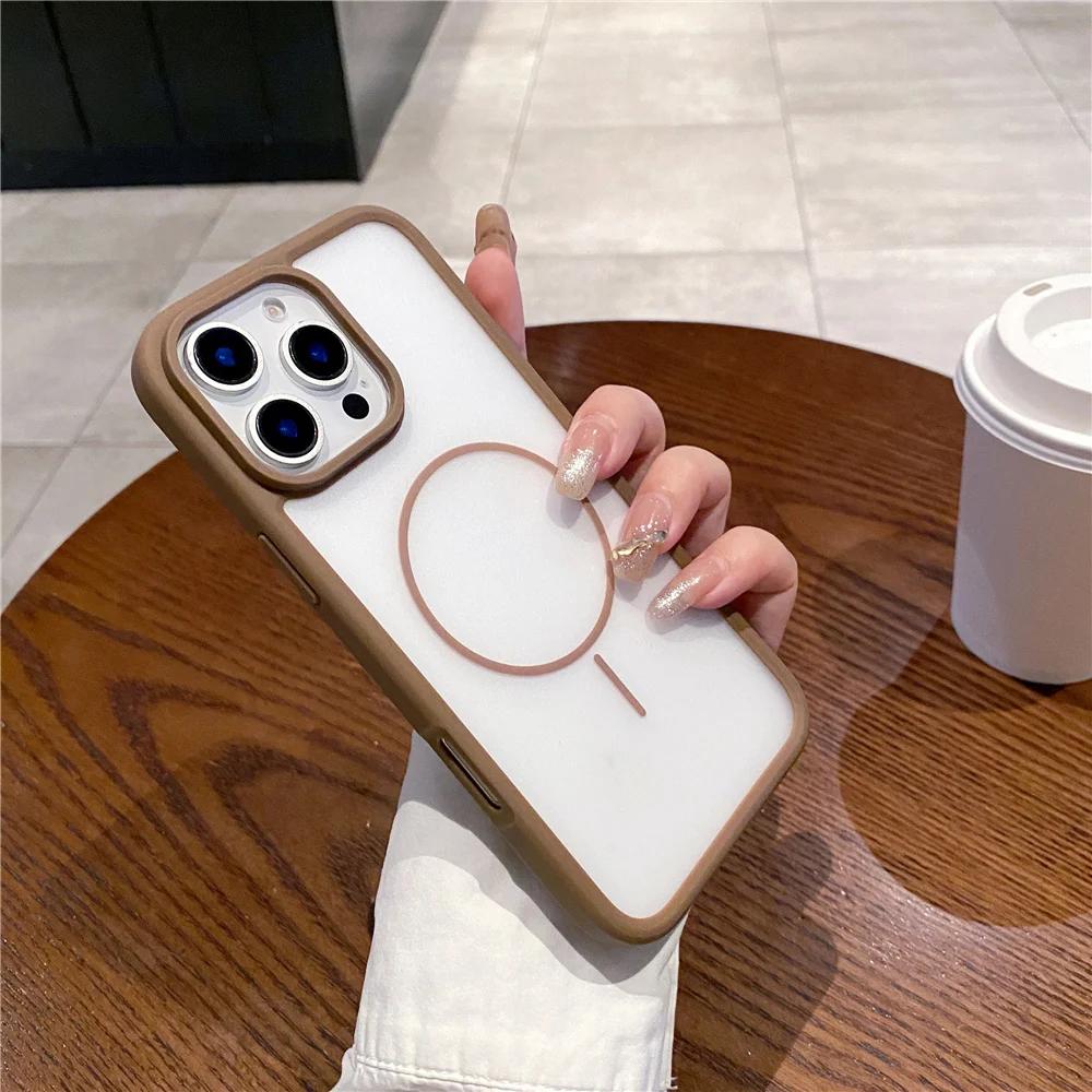 Прозрачный ультратонкий матовый чехол с текстурой для iPhone 16 15 13 12 14 Pro Max Plus для Magsafe Magnetic Charging Protective Case