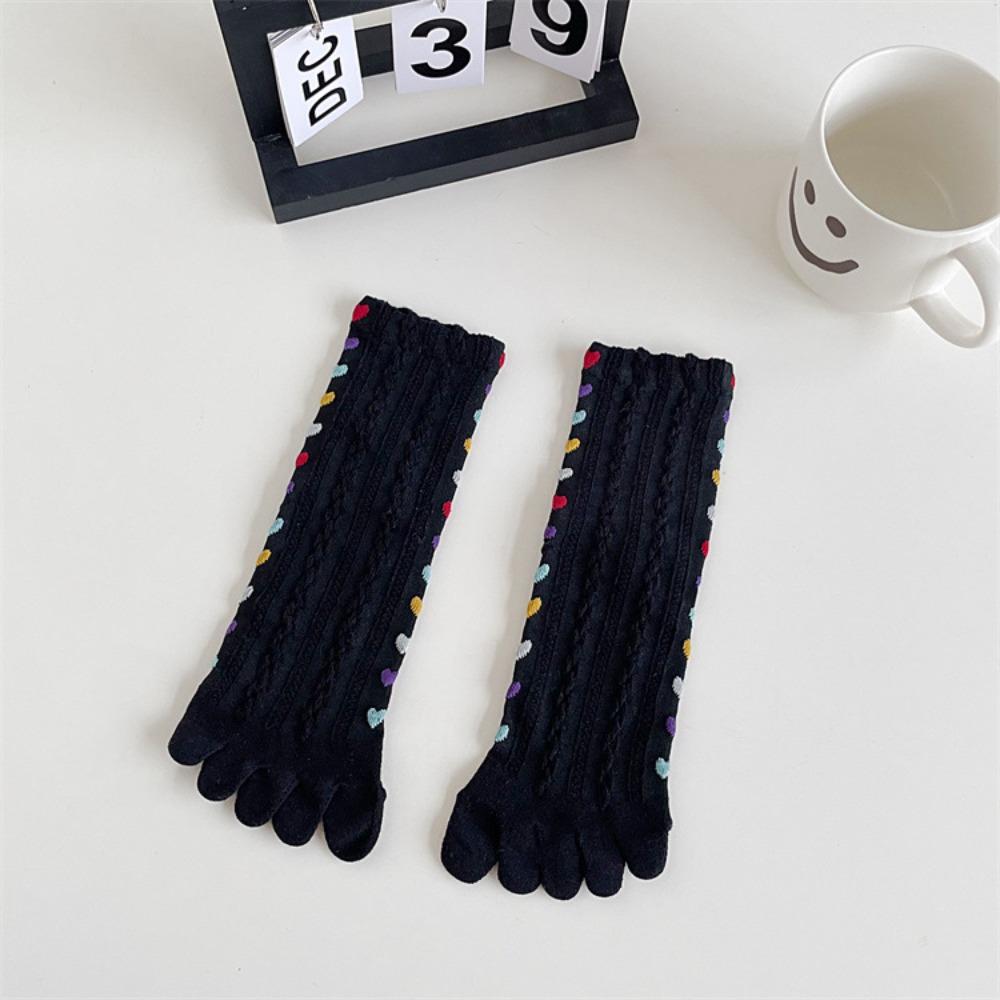 Хлопковые носки с пятью пальцами, вышитые сердцами, носки средней длины, повседневные, весна