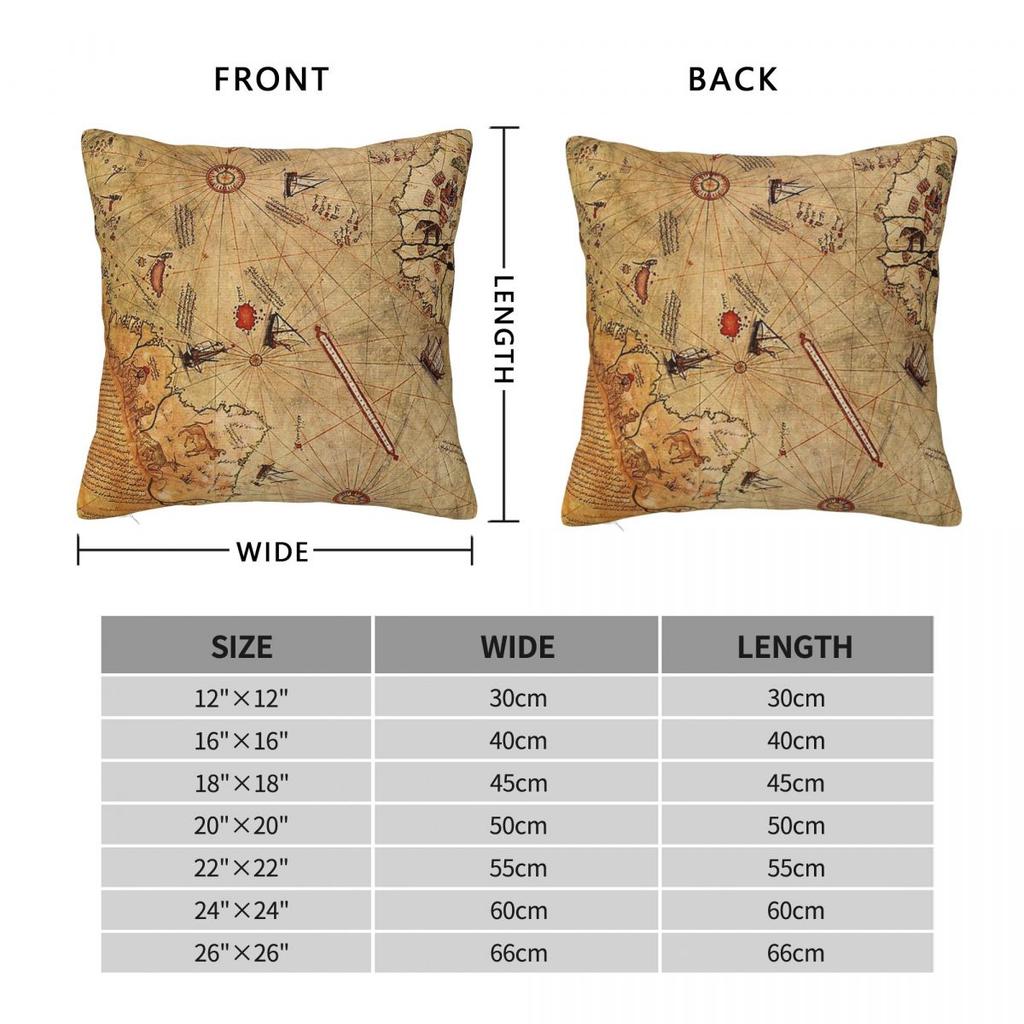 Piri Reis 1513 Map Square Pillowcase Polyester Linen Velvet Pattern Zip Decor Pillow Case Home Cushion Cover