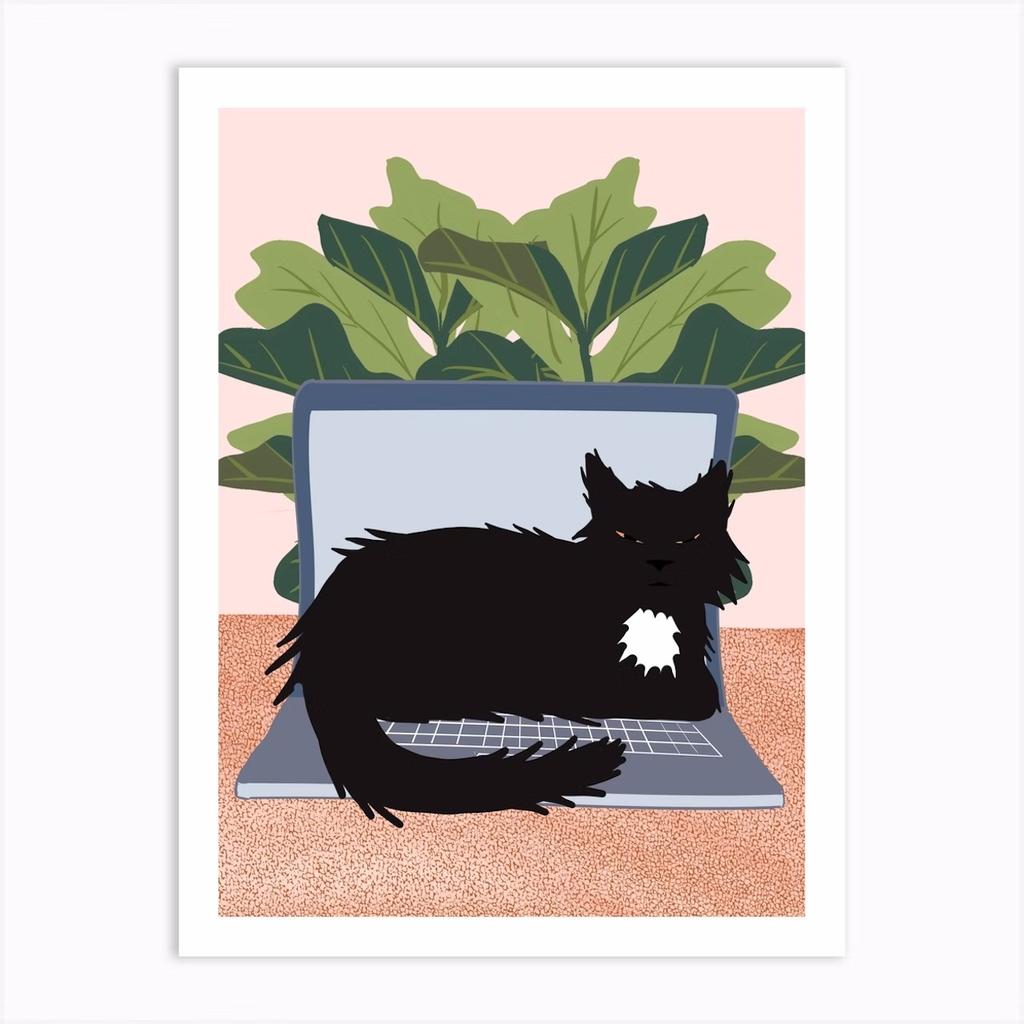 Boho Art Черный Кот Тропические Растения Плакат Холст Картина Милое Животное Скандинавская Настенная Картина Для Современной Гостиной Домашнего Декора