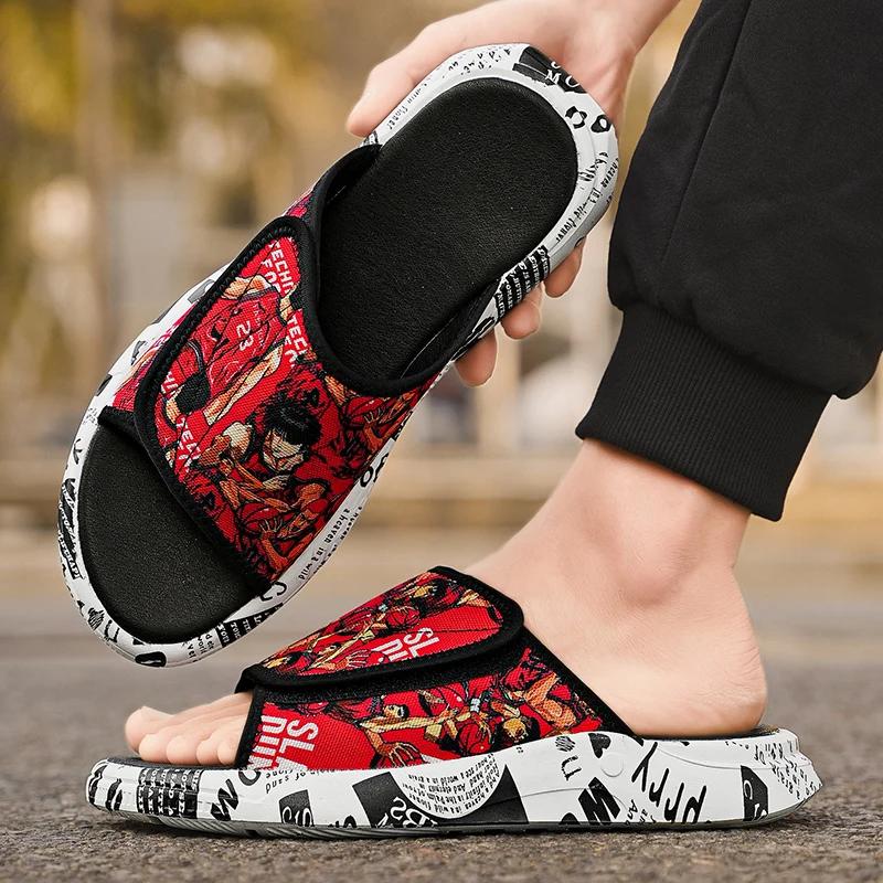 Модные летние молодежные тапочки для мужчин, уникальный дизайн, высококачественные тапочки, нескользящие наружные шлепанцы, сандалии с толстым носком