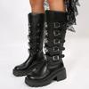 Большой размер 43 Зимние готические ремни с пряжками Мотоциклетные ботинки Женская мода Квадратный каблук Сапоги до колена Панк Платформа Обувь