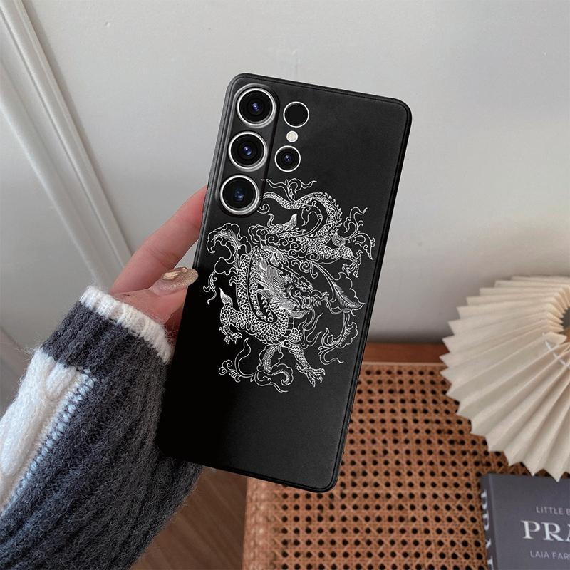 Мягкий силиконовый черный чехол с рисунком Line Chinese Loong для Xiaomi Redmi Note 13 Pro Samsung A55 A35 M35 S24 iPhone Camera Защитный противоударный чехол