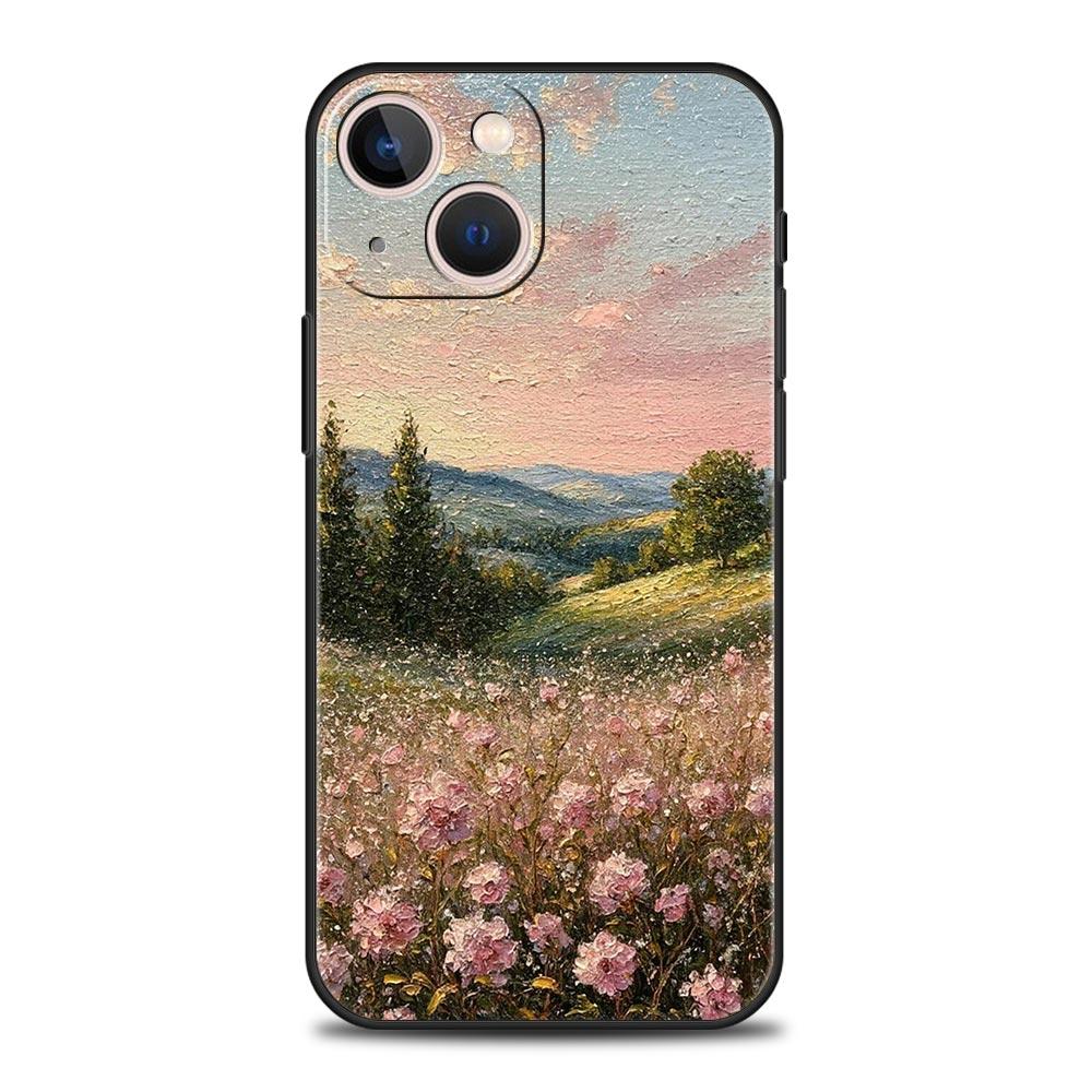 Claude Monet Garden Paint Art Phone Case For iPhone 17 16 15 Pro Max 11 12 13 14 7 8 Plus SE 2020 X XR XS Cover Soft Black