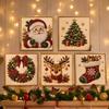 Christmas Pearl Diamond Painting Kit with Pre-Framed Canvas,  DIY Round Gemstone Beads Art Craft Set for Adults Beginners, Holiday Home Decor Wall Ar
