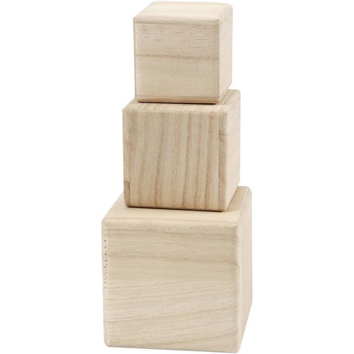 Wooden Cubes - CREOTIME - 5 To 8 Cm - Light Wood - For Children - Mixed