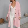 Women's Solid Color Long Sleeved Knee Length Knitted Cardigan, Lazy Trend, Medium Long Hair Jacket