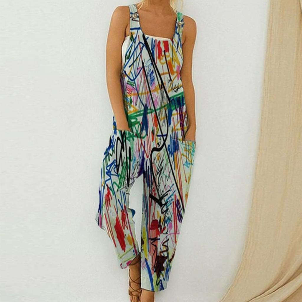 Женский модный летний милый свободный повседневный комбинезон с принтом в стиле ретро и ремешками