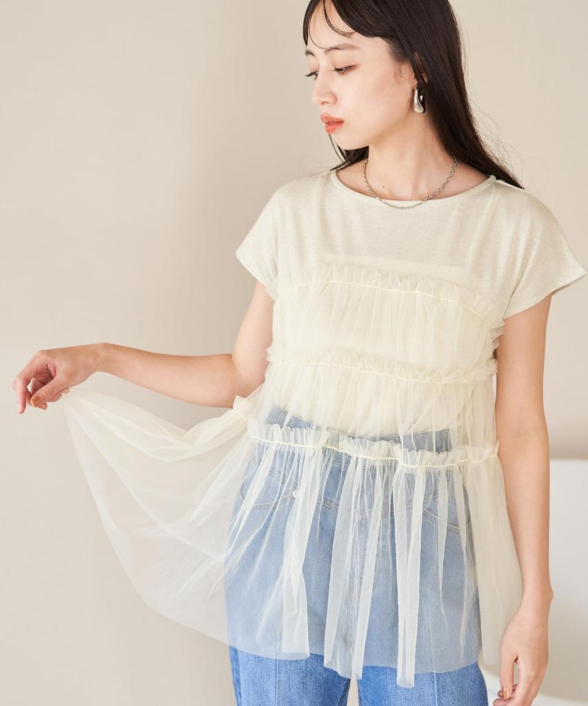 Топ из тюля комбинированный с ламе желтый размер F женский пуловер, BVM14200, (80),