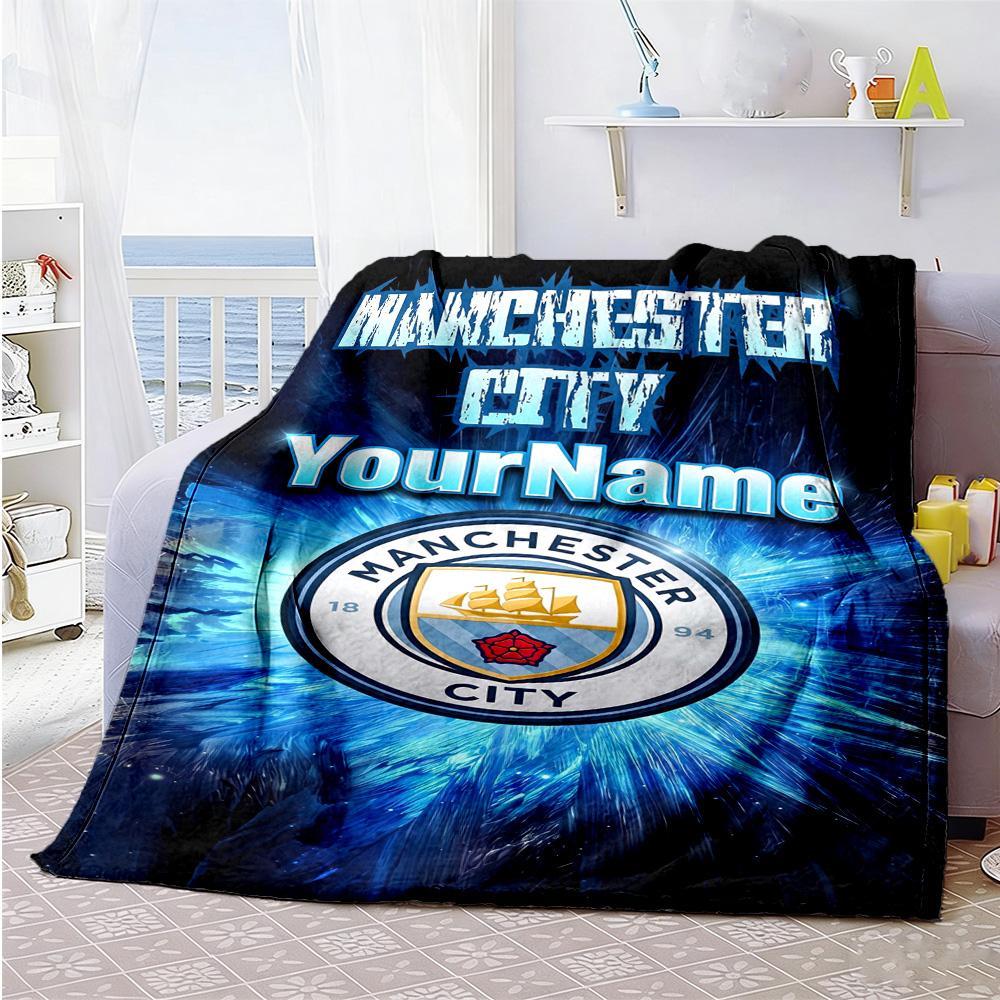 Manchester City 55 Personalized Text Blanket Lightweight Customizable Blanket Warmthful Decor Suitable for Sofa Office Chair Bed Picnics