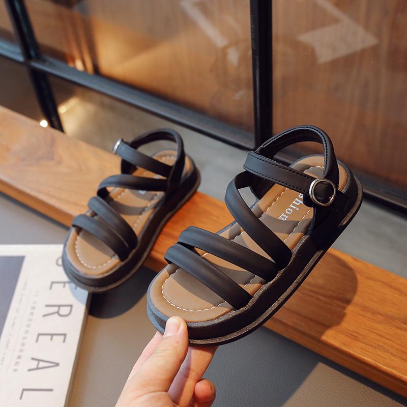 Летние детские сандалии для девочек 2024 года, новые детские модные пляжные туфли с толстой подошвой, открытые универсальные повседневные сандалии для малышей