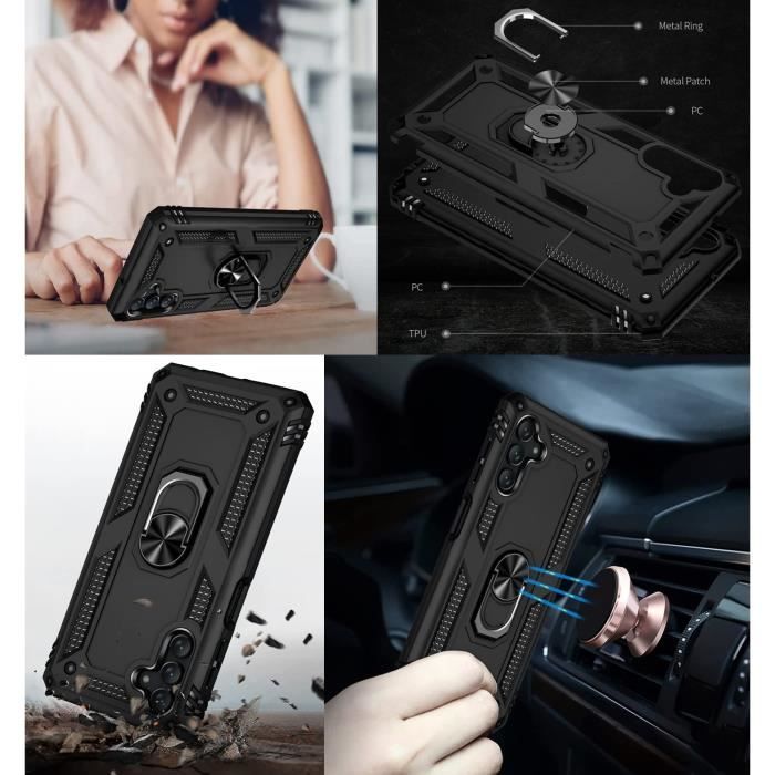 Coque Noir pour Samsung Galaxy A04S - Protection Antichoc Shockproof Style Militaire Robuste Bague Anneau 360 Rotatif Phonillico®