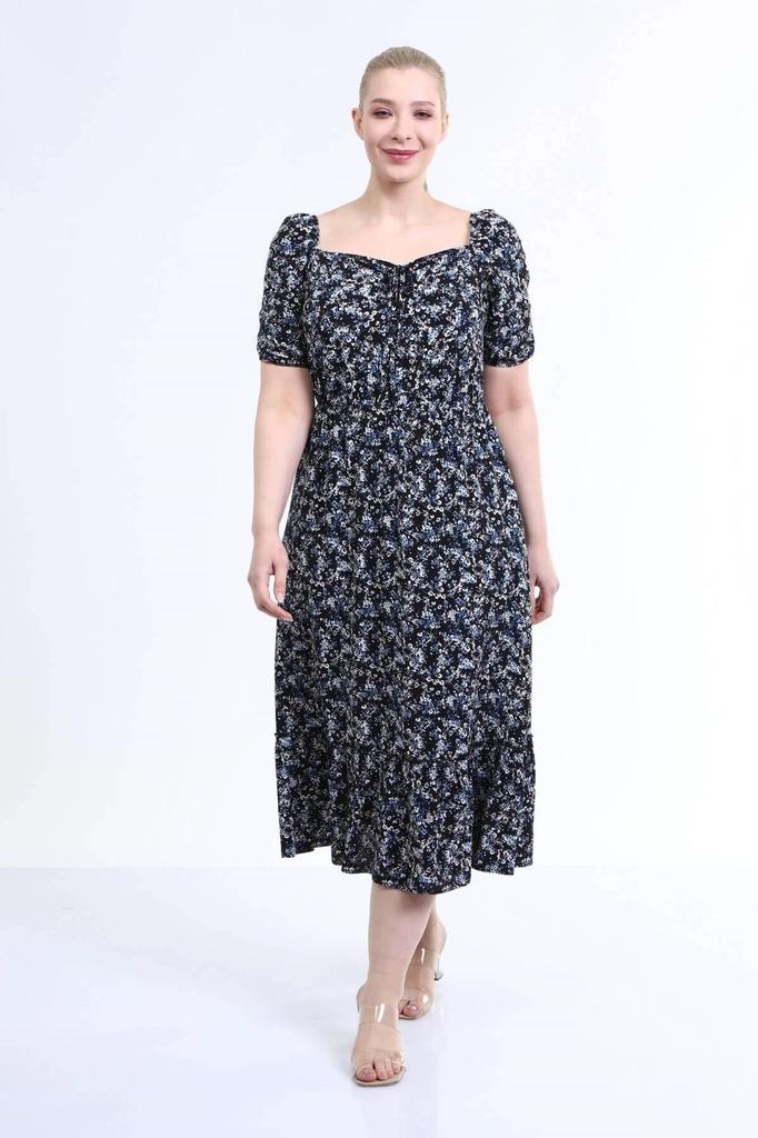 Женское платье большого размера с воротником и детальными рукавами принцессы