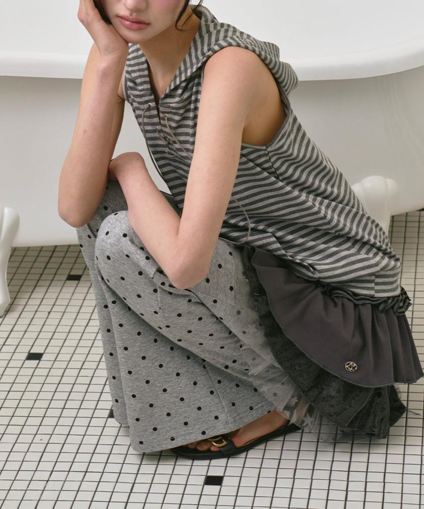 THE GREEN LAB Pocket Bootcut Dot Pants [Melange Gray]
