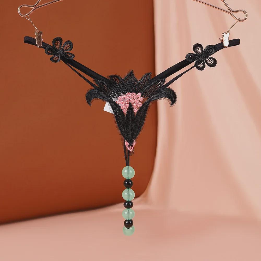 "Светящиеся жемчужные массажные стринги с открытой промежностью для женщин": Сексуальное нижнее белье для ночного клуба"
