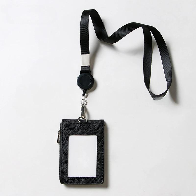 Retractable Neck Strap Lanyards Bank Card Cover Name Badge Holder Business Zipper Card Case Wallet Work Card Holder Case