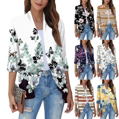 Женская повседневная рубашка с укороченными рукавами и принтом, топ, мягкая драпировка, кардиган с рюшами