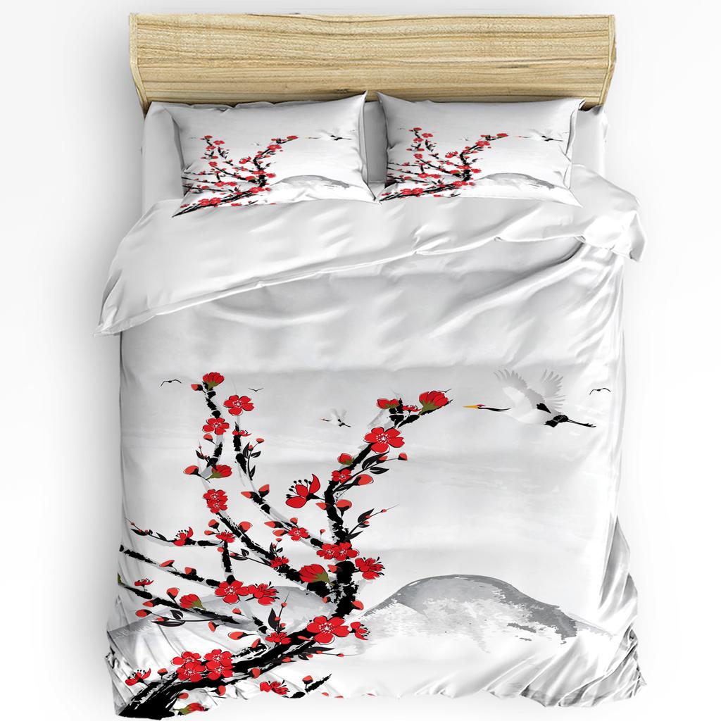 White Crane Pine Tree Art Printed Comfort Duvet Cover Pillow Case Home Textile Quilt Cover Boy Kid Teen Girl 3pcs Bedding Set