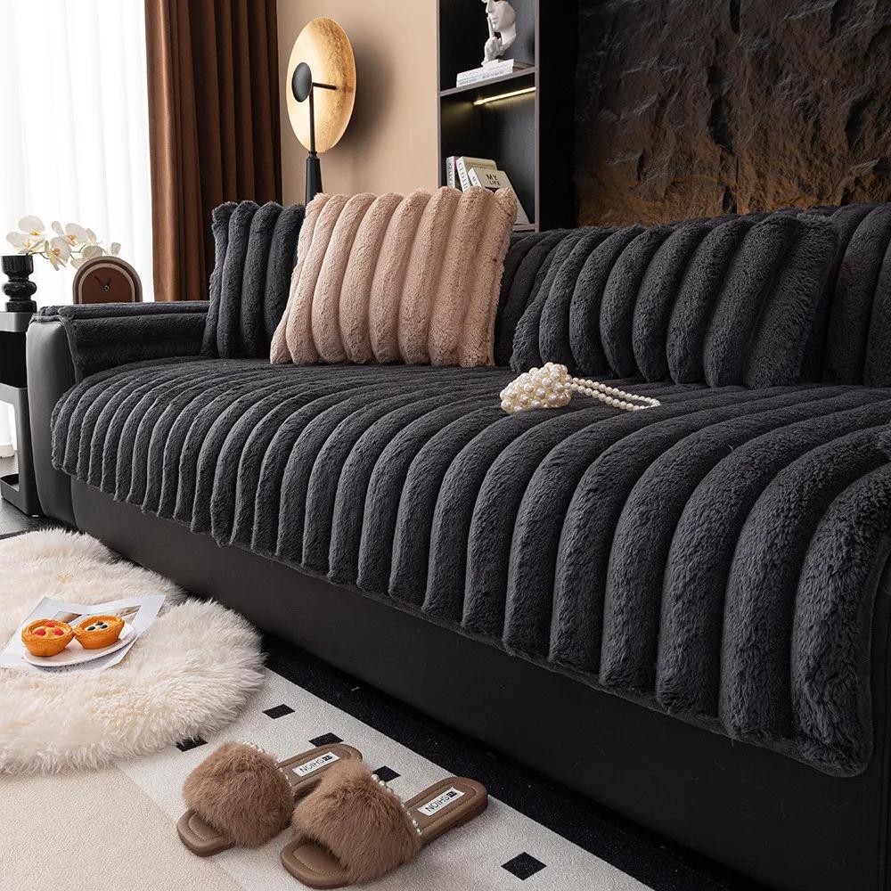 Зимняя утолщенная плюшевая подушка на диван, простая однотонная, для декора гостиной дома, мягкая, удобная, нескользящая подушка на сиденье дивана