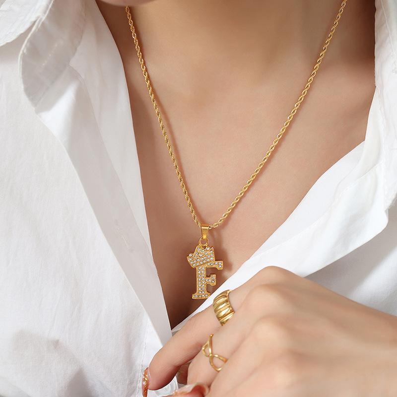 Smart Crown Necklace Korean Version Creative Fashion Design Zircon 26 Letter Pendant Gold-Plated Collarbone Chain Jewelry