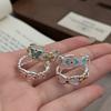 Guochao Sweet Sister Style Colored Enamel Butterfly Flower Ruyi Pattern Hollow Engraved Open Ring Female
