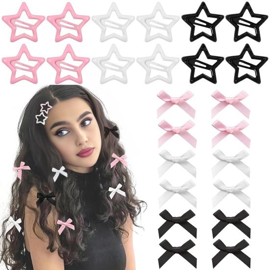 Yousheng 10/24Pcs Girl Hairpin Bowknot Decor Satin Hair Clips Star Shape Hair Pins Long Short Curly Braided Hair Tool Hair Accessories