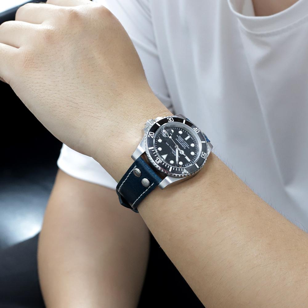 Oil Wax Genuine Leather Watch Strap 18mm-24mm Retro Rivets Bracelet Wristband Replacement Quick Release Watch Strap for Men