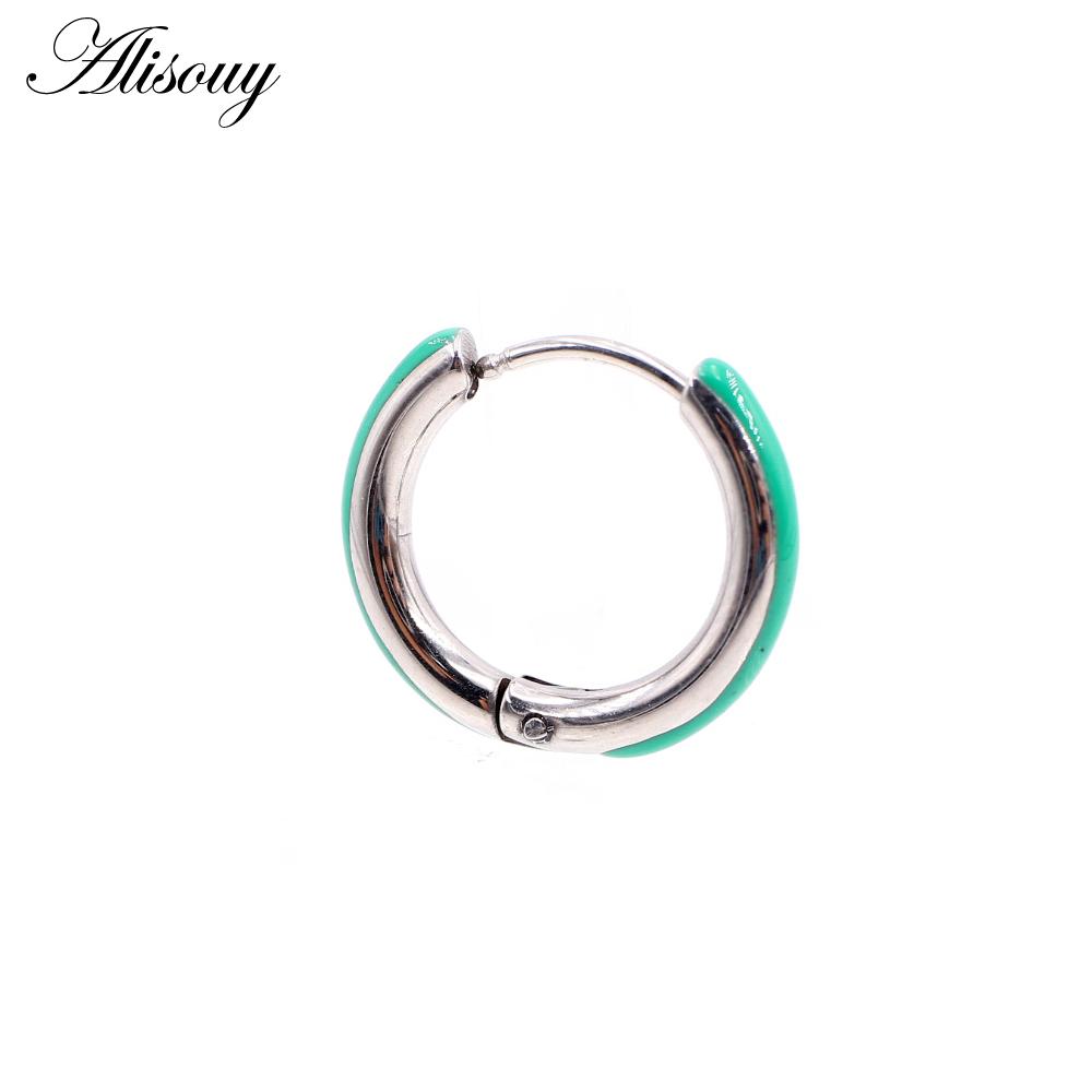 Alisouy 2PCS Punk Rock Hiphop Stainless Steel Enamel Circle Round Ear Helix Clip Huggie Buckle Women Men Unisex Hoop Earrings