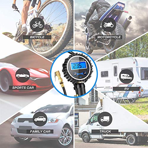 [Обновленная версия] Манометр, Пистолет с воздушным патроном, Манометр для шин, 200PSI/1378KPA, Высокая точность, Для автомобилей и велосипедов, Цифровой ЖК-дисплей, Воздушный насос