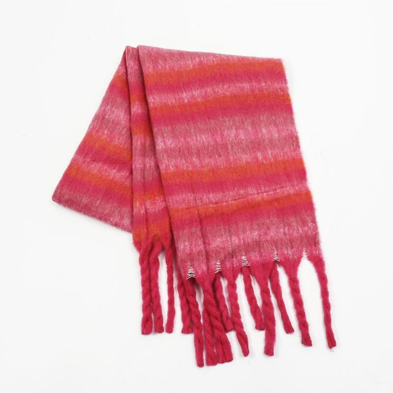 New Mohair Scarf Winter Women's High-end Color Matching Striped Couple Warm Thickened Scarf Shawl