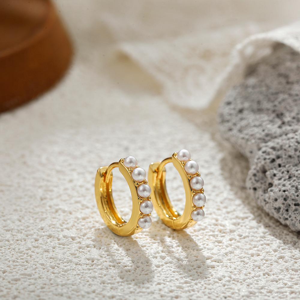 Серьги из 18-каратного золота с натуральным жемчугом, набор серег из нержавеющей стали, серьги-гвоздики для ушной раковины