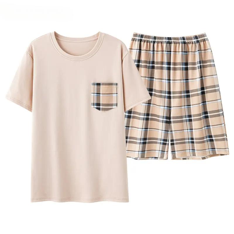 Мужская модальная классная пижама комплект летняя с коротким рукавом клетчатые шорты хлопок домашняя одежда пижама для джентльмена одежда для сна
