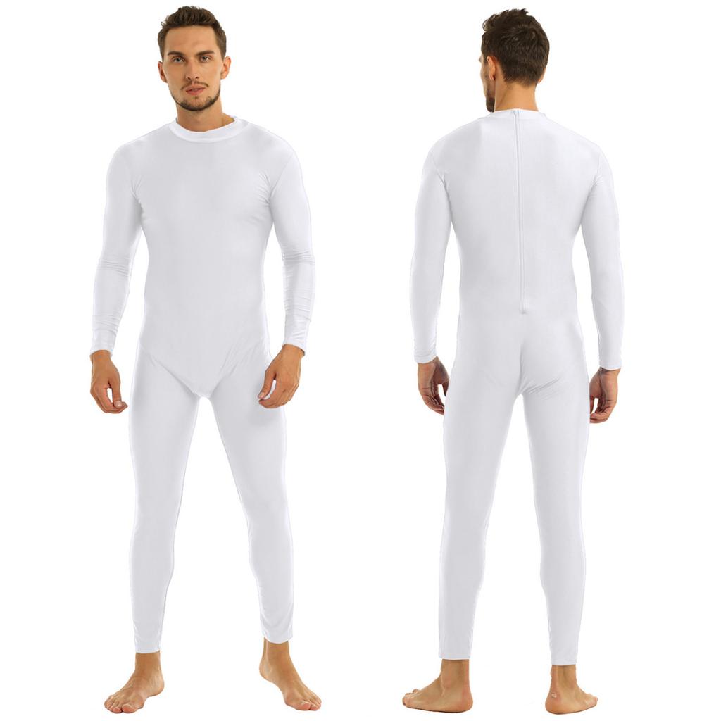 Mens One Piece Bodysuit Turtleneck Spandex Long Sleeve Unitard Leotard Dancewear