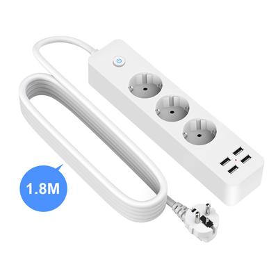 Проводная розетка, кабель 1,8 м, 3 гнезда, 4 USB-порта для быстрой зарядки — белая розетка, 2000 Вт, 10 А, европейский стандарт
