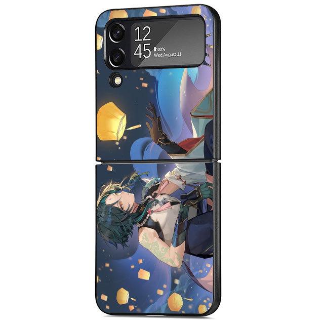 Case For Samsung Galaxy Zflip3 Z Flip 3 5g Zflip Z Flip 4 Flip3 Flip4 Genshin Impact Anime Cute Cover Black Cases Bumper