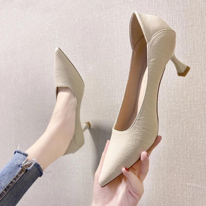 Новые черные туфли на высоком каблуке с острым носком, женские сексуальные туфли на шпильках, простые и универсальные модные туфли-лодочки
