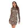 eBay Vintage Leopard Print Dress with High Neck, Off-the-shoulder Long Sleeves Tight Hip Skirt