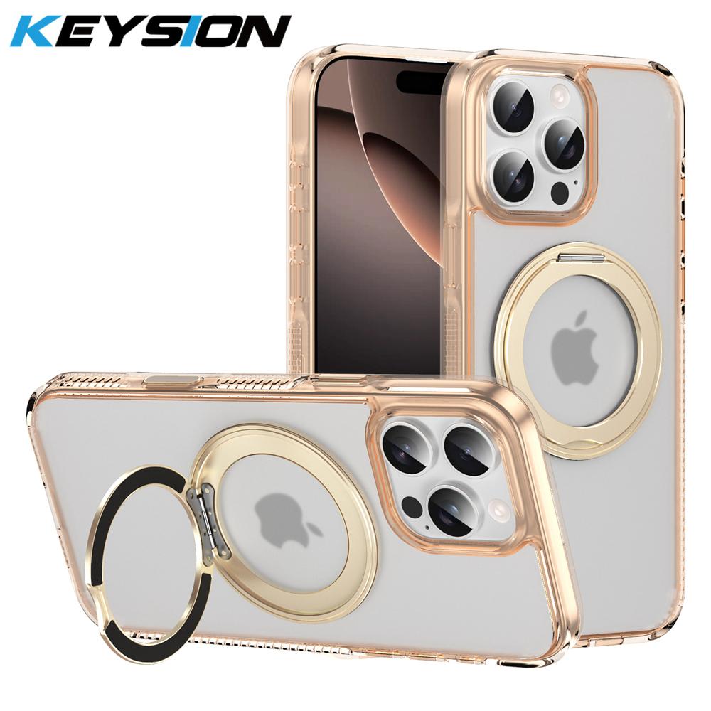 KEYSION Чехол с сенсорной кнопкой управления камерой для iPhone 16 Pro Max 16 Plus для беспроводной зарядки MagSafe 360 с магнитным кольцом, матовый прозрачный чехол