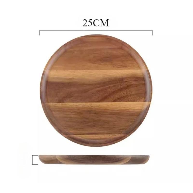 Деревянный круглый поднос из акации, домашняя тарелка для кофе и хлеба, многоцелевая, из цельного дерева, для угощений к послеобеденному чаю