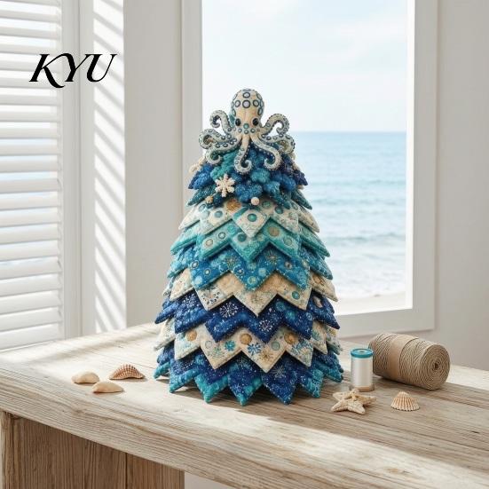 Easy Sewing Kit for Beginners DIY Quilted Ocean Christmas Tree Kit, Holiday 3D Fabric Patchwork Craft Project Coastal Theme Handmade Padded