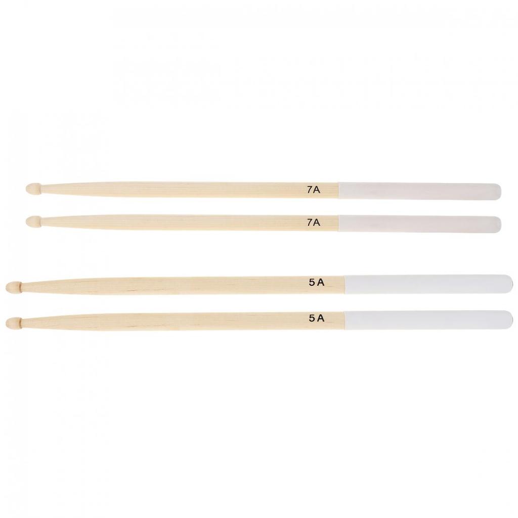 1 Pair 5A / 7A Drumsticks Wood Drum Sticks with Non-slip Rubber Handle Cover