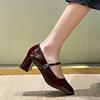 Осенние туфли на каблуках для женщин в стиле ретро с квадратным носком и ремешком на высоком каблуке Туфли Мэри Джейн 2025 Весна Толстый каблук Небольшой носок Одинарные туфли