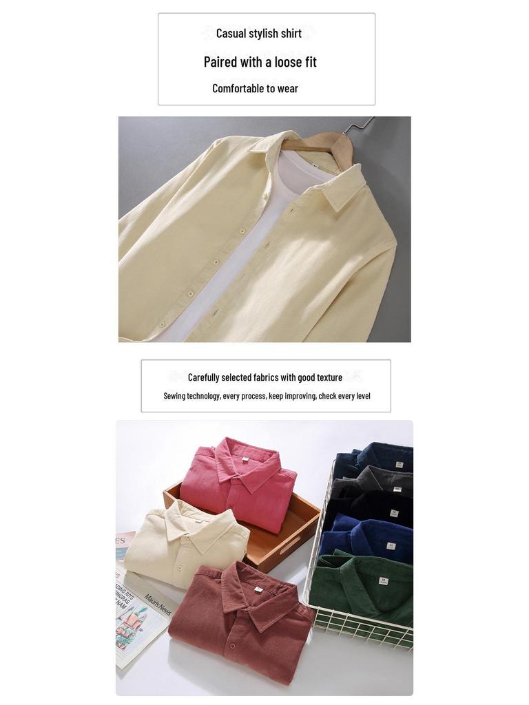 Мужская вельветовая рубашка-куртка с длинным рукавом: Повседневная рабочая одежда, однобортная, многослойная верхняя одежда