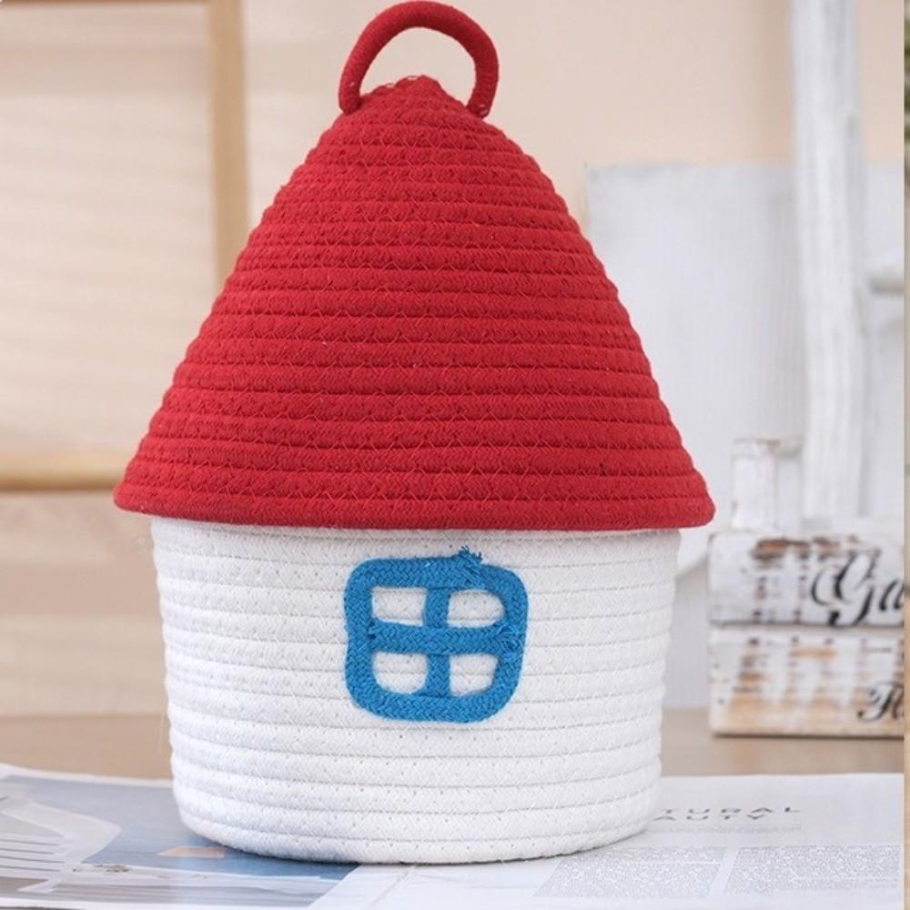 Cotton Rope Woven Desk Organizer House Shape Snack Toys Organizer Vanity Table Study Room