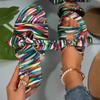 Summer New Flat-bottomed Rainbow Color Round Head One-word Women's Large-size Cool Slippers
