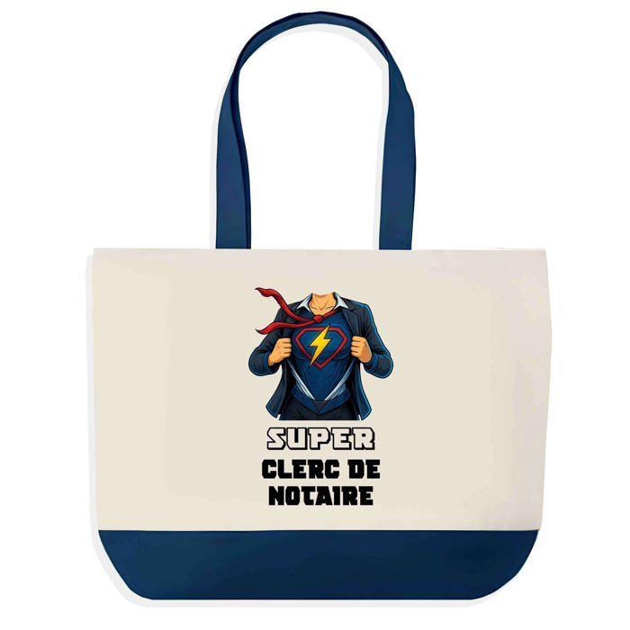Tote bag - PLANETEE - Sac shopping fond bleu Super Clerc De Notaire - Coton - 40 x 45 cm - Grand format