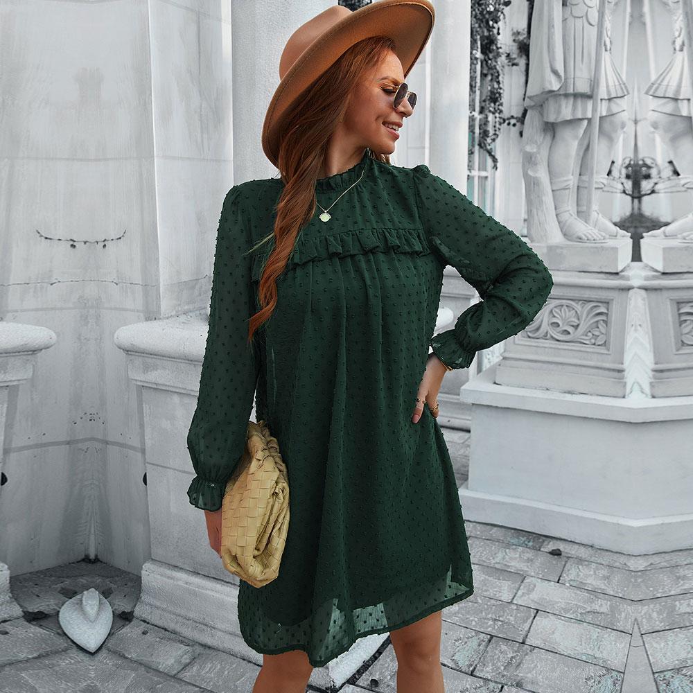 Solid Jacquard Short Women Casual High Waist Butterfly Sleeve Spring Summer Mini Dress A Line Dress