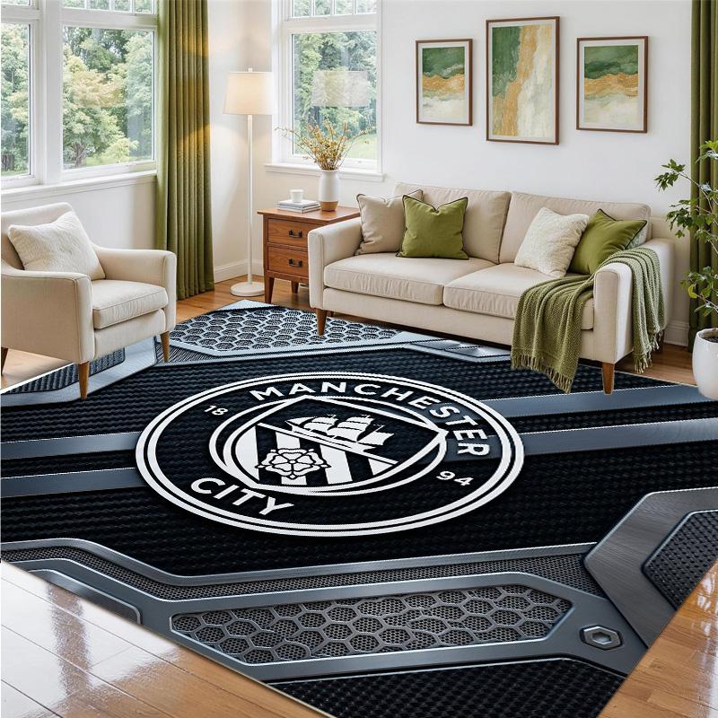 Manchester City Design Crystal Velvet Rug Soft Decorative Mat for Bedroom Entrance